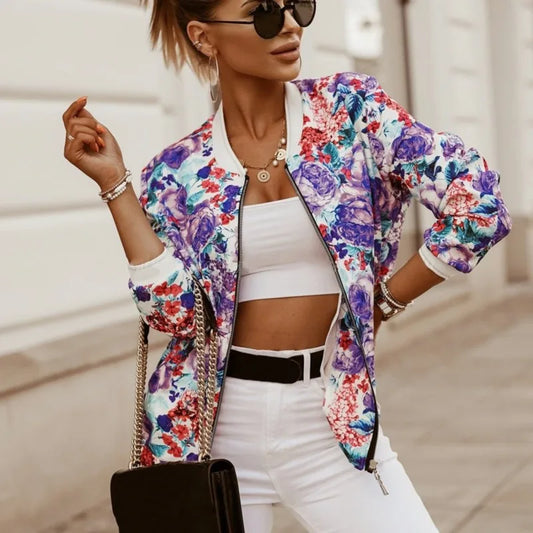 Aya - Stilvolle Blumenmuster Jacke mit langen Ärmeln